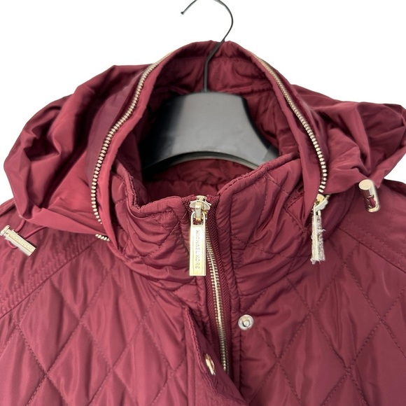 NWOT WOMENS MICHAEL KORS MAROON PUFFER COAT ZIP UP KNEE LENGTH W/ BELT & HOOD 1X - Picture 13 of 17